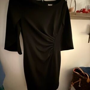 DKNY Black Ruched Sheath Dress Bateau Neckline